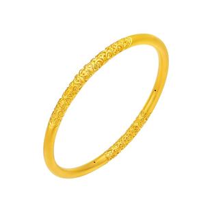 周大生黄金手镯女足金硬金卷草纹镯子素圈拉花镯新年礼物送女朋友