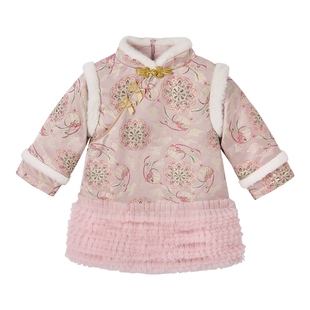 唐装女童冬款儿童拜年服连衣裙中小童保暖裙子加厚宝宝旗袍冬夹棉