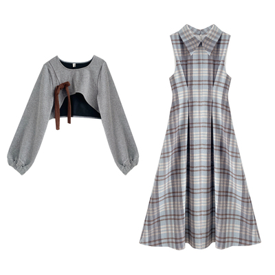 小众格纹连衣裙女小个子