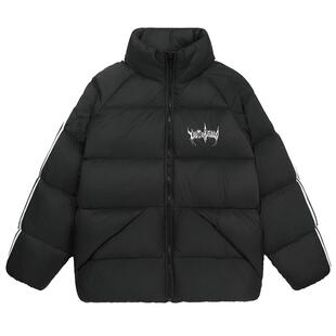 【防水尼龙】GUUKA美式潮牌黑色立领羽绒服男 高级感冬季条纹外套