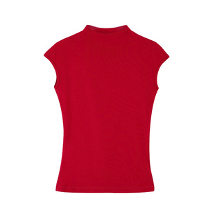 pusumede 黑色半高领小飞袖T恤女短袖修身显瘦气质内搭针织上衣