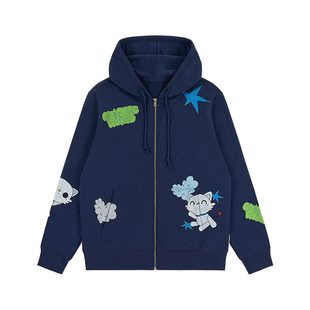 GOODBAI GOODEES多元素图案印花连帽拉链卫衣