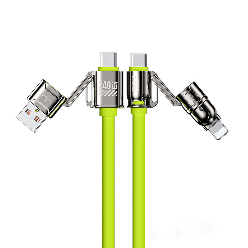 WEKOME 240W 4 IN 1 USB Charge Cable适用苹果iPhone 15 14 13三星华为小米快充数据线液态硅胶二拖二充电线