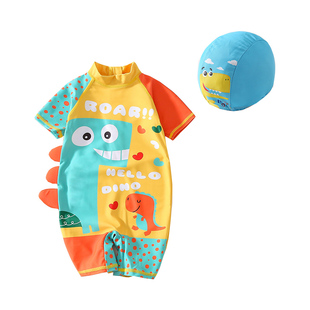 儿童泳衣连体男宝宝可爱卡通恐龙游泳衣婴儿女童速干防晒男童泳装