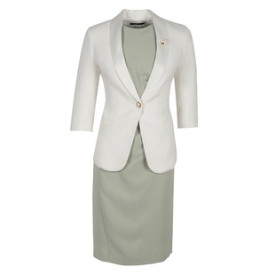 白色西装外套女春秋气质修身显瘦西服七分袖职业套装连衣裙两件套