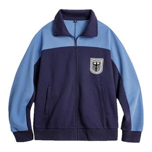 马登工装美式撞色教练夹克华夫格立领蓝色训练服透气长袖外套男春