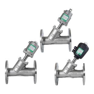 304不锈钢法兰气动角座阀蒸汽耐高温Y型切断阀DN25 32 40气控阀门