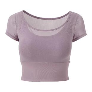 绝美高颜值瑜伽服女带胸垫假两件运动上衣短袖普拉提训练健身服夏
