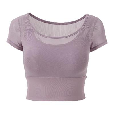 绝美高颜值瑜伽服女带胸垫假两件运动上衣短袖普拉提训练健身服夏