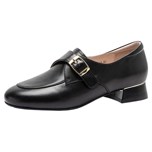 沙驰女鞋牛皮软底通勤25年新款时尚方扣乐福鞋百搭深口单鞋妈妈鞋