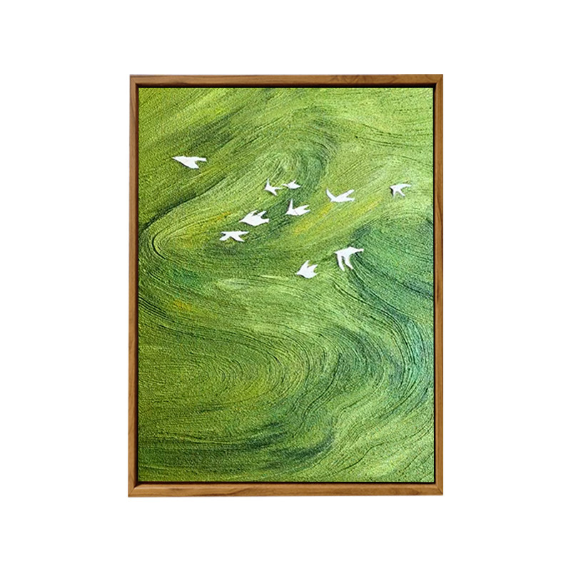 中古风绿野雁踪肌理装饰数字油画