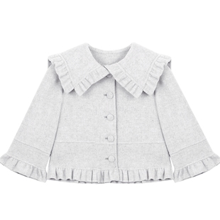 erdosKIDS 女童娃娃领短款羊毛呢子大衣外套鄂尔多斯童装