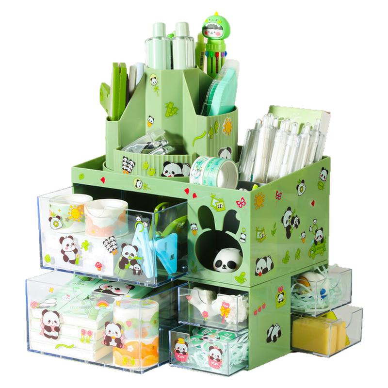 大容量笔筒收纳盒学生旋转简约抽屉式收纳盒桌面办公室笔筒儿童男女孩多功能马克笔亚克力三层创意可爱置物架