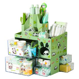 大容量笔筒收纳盒学生旋转简约抽屉式收纳盒桌面办公室笔筒儿童男女孩多功能马克笔亚克力三层创意可爱置物架