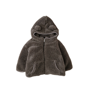 女童冬款毛绒上衣套装女宝宝卡通加厚保暖连帽外套婴儿加绒打底裤