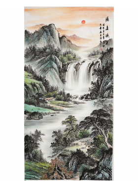 纯手绘国画玄关山水画旭日东升