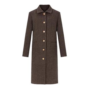 dorydory复古人字纹黑色羊毛呢大衣女秋冬高级感深秋初冬长款外套