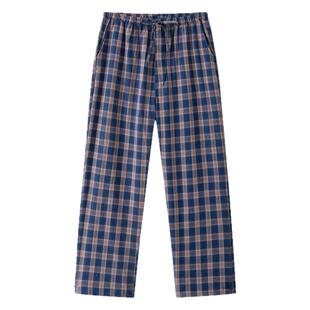 宜而爽男士家居裤100%棉格子休闲长裤宽松大码纯棉可外穿睡裤单裤