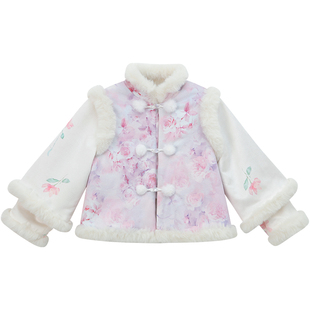 女童马面裙套装冬装新款儿童夹棉唐装外套国风女孩汉服拜年服