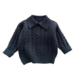 婴儿秋冬毛衣套装帅气男童翻领麻花针织衫洋气男宝宝百搭牛仔裤子