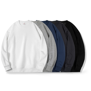 美式420G重磅长袖t恤男秋冬季内搭宽松纯色白打底衫加绒圆领卫衣