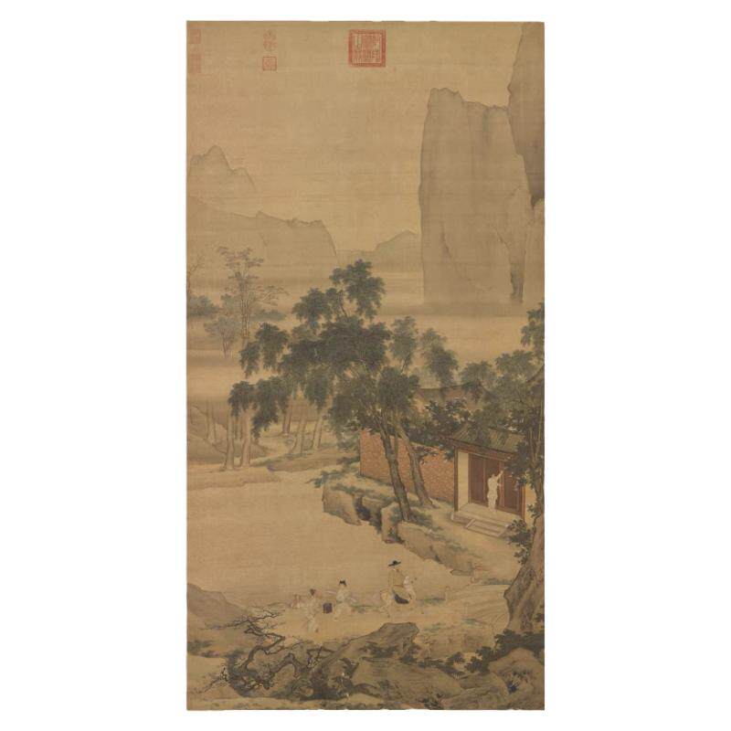 仇英春游晚归图明朝古代人物骑马国画打印临摹画稿工笔画装裱卷轴