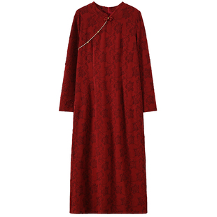 新中式年会礼服提花盘扣胖莹莹大码女装胖mm纯欲风长款旗袍连衣裙