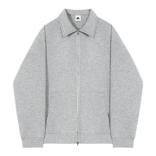 【阿XIAN】美式复古灰色翻领卫衣外套春秋款宽松休闲百搭开衫上衣