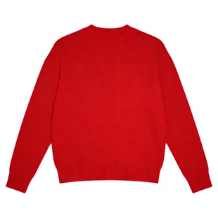 Basic House/百家好新年红100%羊毛针织衫女春季宽松圆领软糯毛衣