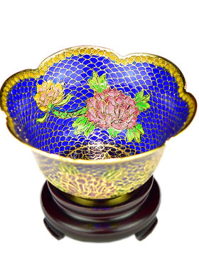 北京景泰蓝脱胎透明蓝6寸花口碗