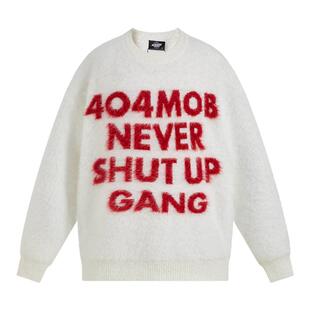 404MOB潮流字母嘻哈加厚绒感提花毛衣男女慵懒软糯套头针织上衣冬