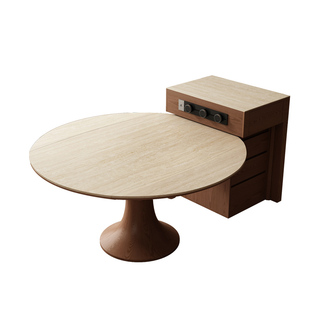 岛台餐桌一体家用可分离式多功能圆桌厨房移动倒台中古风岩板导台