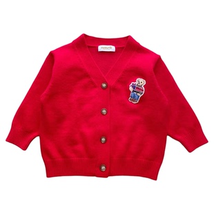 儿童开衫毛衣小童纯棉薄外套婴儿针织衫儿童春秋季男女宝宝红衣服