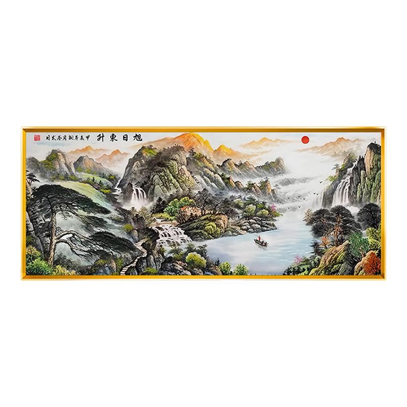 旭日东升山水风景十字绣满绣2025新款线绣客厅高级感大气印花绣