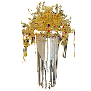 中式婚礼秀禾头饰红金色面帘凤冠新娘龙凤褂敬酒礼服汉服发饰套装