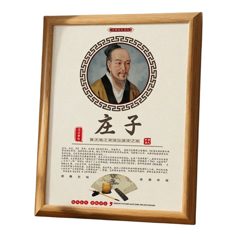 名人庄子画像木质复古挂墙画框