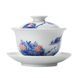 诚德轩陶瓷功夫茶具套装 景德镇手绘青花泡茶盖碗多子多福新年礼