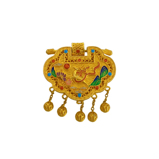 金包银吊坠女珐琅彩一路高升镂空锁流苏不掉色送女友新款配皮绳