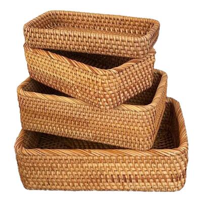 ins复古藤编桌面杂物收纳筐