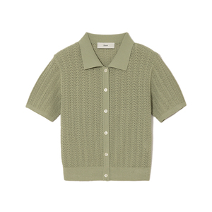 Dunst2024夏季新品开领麻花纹针织衫女修身短袖纯色半袖UDSW4B228