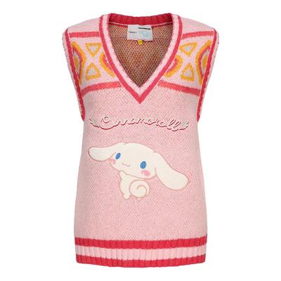 tanni学院风大耳狗V领针织背心