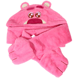 miniso名创优品迪士尼史迪仔毛毛狂欢三件套草莓熊围脖手套帽子