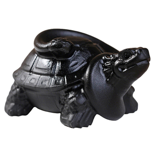 天然黑曜石龙龟玄武摆件北方水神龟蛇神兽家居五行补水吉祥物饰品