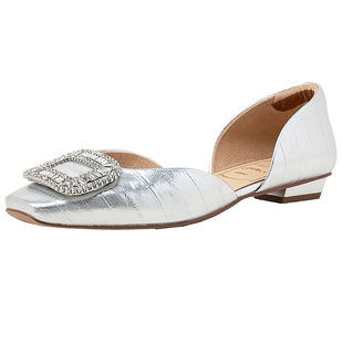 康莉粗跟中空单鞋女春季新款时尚水钻方扣真皮低跟包头凉鞋