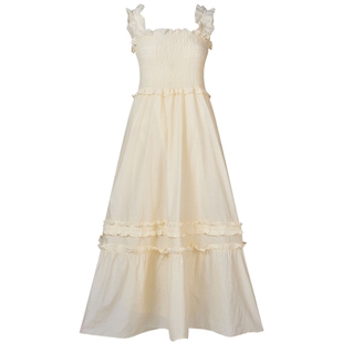 宝姿PORTSPURE女装舒适经典度假层叠木耳花边吊带连衣裙