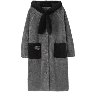 妮狄娅睡衣女冬季连帽珊瑚绒睡袍加厚保暖围脖减龄时尚秋冬家居服