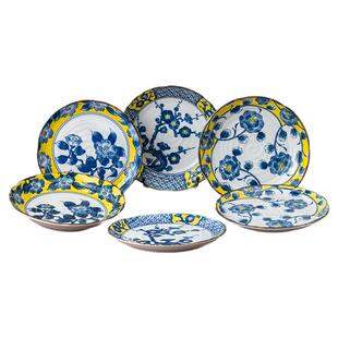 美浓烧日本进口黄彩山茶8.5英寸平盘陶瓷深盘家用高颜值餐具