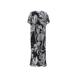 【脉络纹理】ZHUCHONGYUN春新款新中式斜门襟黑色针织连衣裙