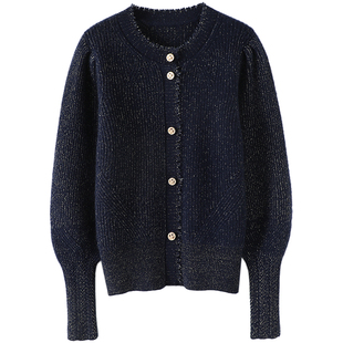 好美！时尚秀场前沿~加厚圆领羊绒开衫女金丝纯羊绒毛衣外套宽松