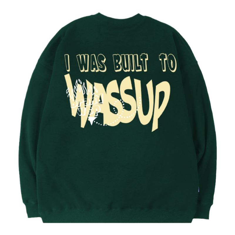 WASSUP美式小众墨绿色潮牌卫衣